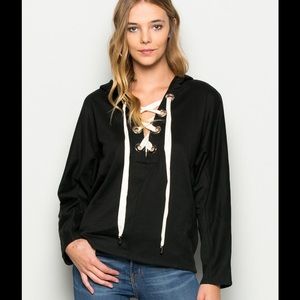 Topshop- Lace Up Black Sweater